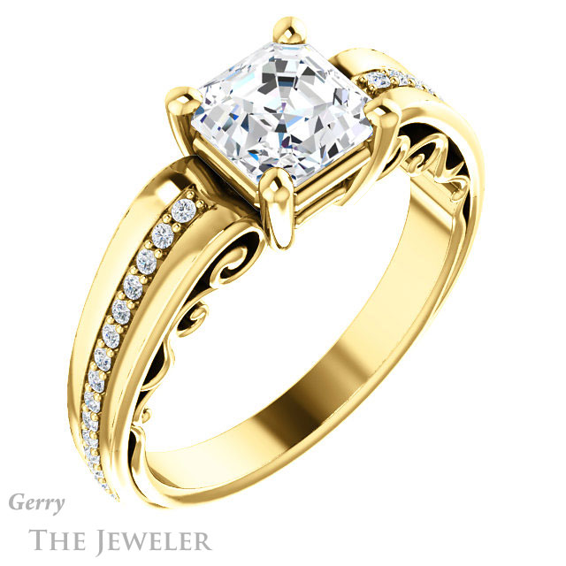 Asscher Cut Forever One Engagement Ring Setting #GTJ1058-asscher-fo-y | Gerry The Jeweler 14k Yellow Gold Asscher Cut Forever One Engagement Ring Setting #GTJ1058-asscher-fo-y