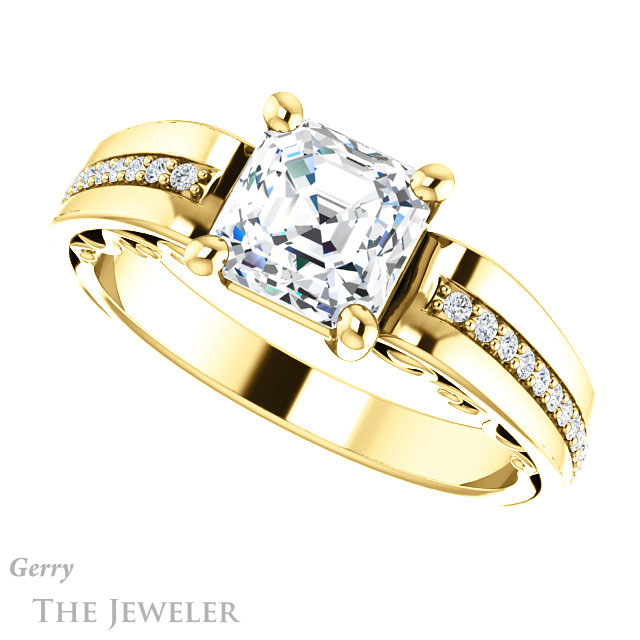 Asscher Cut Forever One Engagement Ring Setting #GTJ1058-asscher-fo-y | Gerry The Jeweler 14k Yellow Gold Asscher Cut Forever One Engagement Ring Setting #GTJ1058-asscher-fo-y