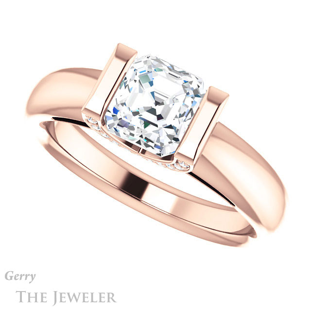 14k Rose Gold Asscher Cut Forever One Engagement Ring Setting #GTJ1059-asscher-fo-r 5 14k Rose Gold Asscher Cut Forever One Engagement Ring Setting #GTJ1059-asscher-fo-r