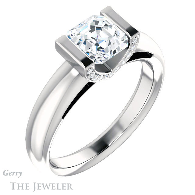14k White Gold Asscher Cut Forever One Engagement Ring Setting #GTJ1059-asscher-fo-w