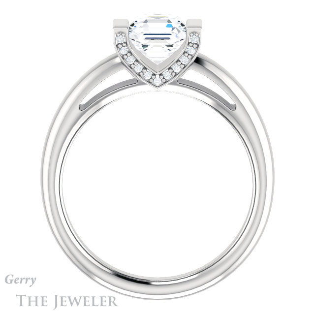 14k White Gold Asscher Cut Forever One Engagement Ring Setting #GTJ1059-asscher-fo-w