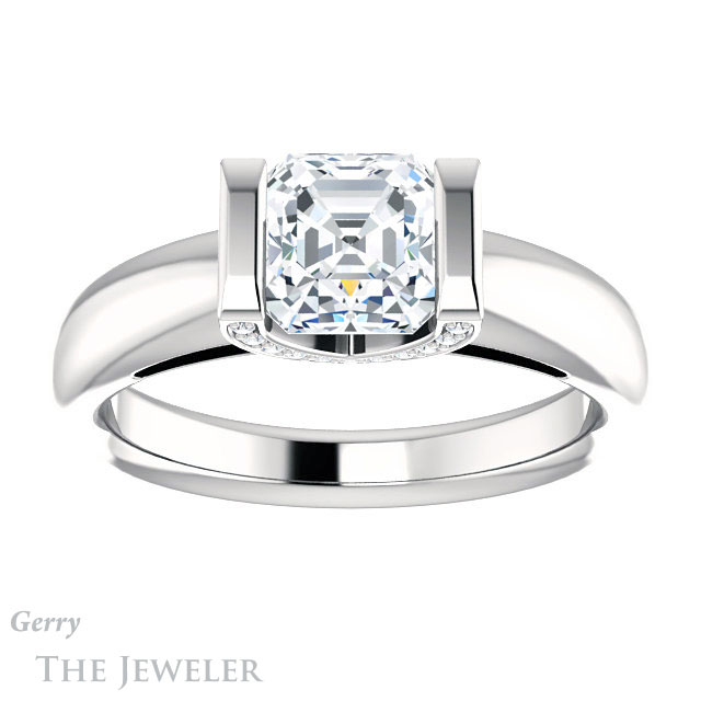 14k White Gold Asscher Cut Forever One Engagement Ring Setting #GTJ1059-asscher-fo-w
