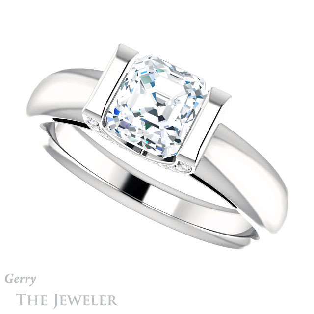 14k White Gold Asscher Cut Forever One Engagement Ring Setting #GTJ1059-asscher-fo-w