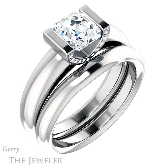 14k White Gold Asscher Cut Forever One Engagement Ring Setting #GTJ1059-asscher-fo-w