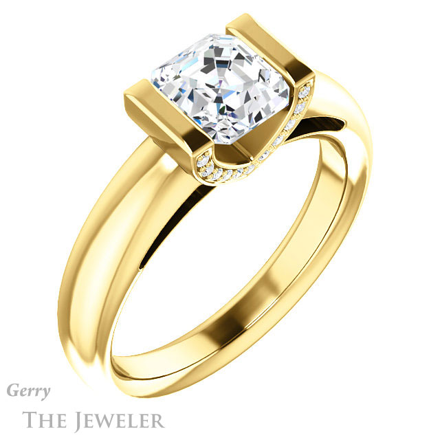 14k Yellow Gold Asscher Cut Forever One Engagement Ring Setting #GTJ1059-asscher-fo-y