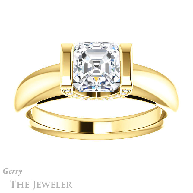 14k Yellow Gold Asscher Cut Forever One Engagement Ring Setting #GTJ1059-asscher-fo-y