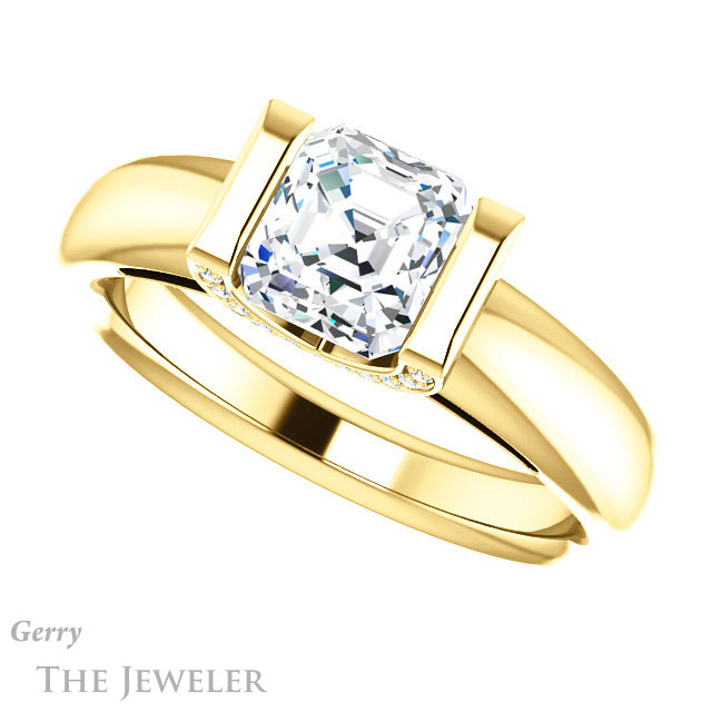 14k Yellow Gold Asscher Cut Forever One Engagement Ring Setting #GTJ1059-asscher-fo-y