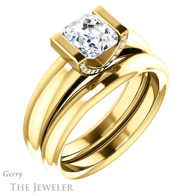 14k Yellow Gold Asscher Cut Forever One Engagement Ring Setting #GTJ1059-asscher-fo-y