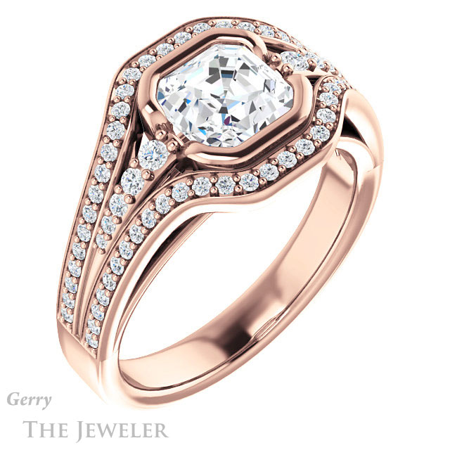 14k Rose Gold Asscher Cut Forever One Engagement Ring Setting #GTJ1060-asscher-fo-r 4 14k Rose Gold Asscher Cut Forever One Engagement Ring Setting #GTJ1060-asscher-fo-r