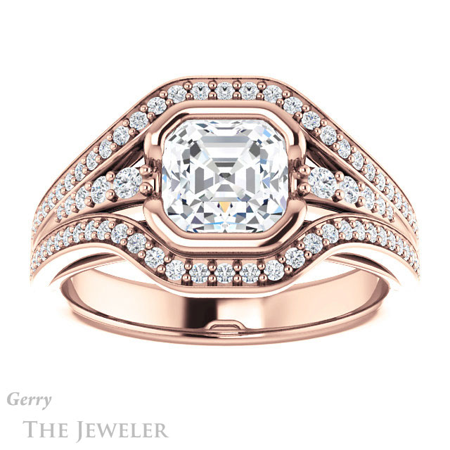 14k Rose Gold Asscher Cut Forever One Engagement Ring Setting #GTJ1060-asscher-fo-r