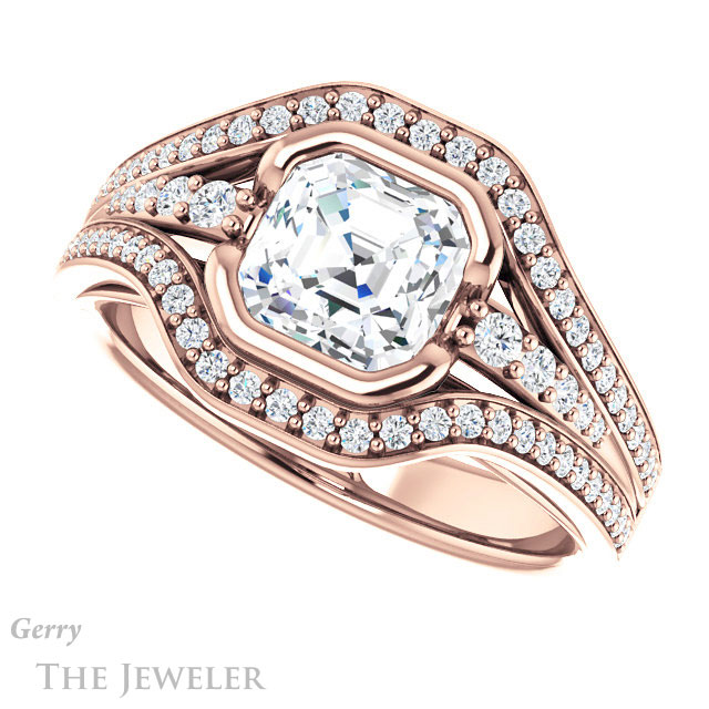 14k Rose Gold Asscher Cut Forever One Engagement Ring Setting #GTJ1060-asscher-fo-r 5 14k Rose Gold Asscher Cut Forever One Engagement Ring Setting #GTJ1060-asscher-fo-r