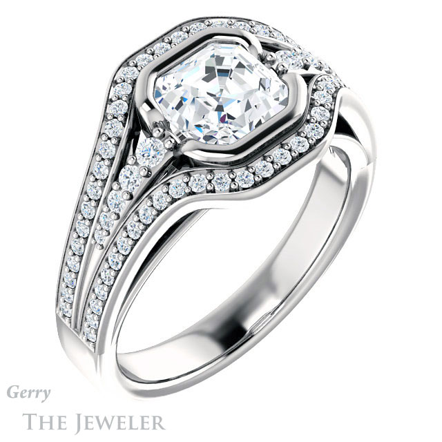 14k White Gold Asscher Cut Forever One Engagement Ring Setting #GTJ1060-asscher-fo-w