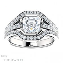14k White Gold Asscher Cut Forever One Engagement Ring Setting #GTJ1060-asscher-fo-w