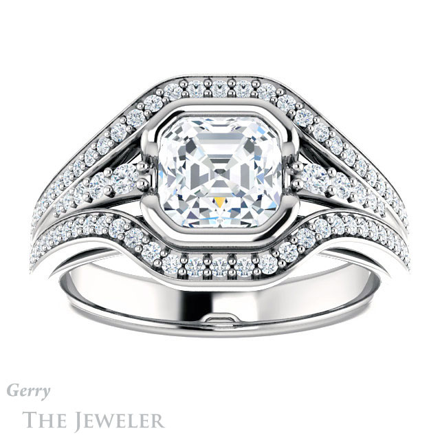 14k White Gold Asscher Cut Forever One Engagement Ring Setting #GTJ1060-asscher-fo-w