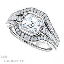 14k White Gold Asscher Cut Forever One Engagement Ring Setting #GTJ1060-asscher-fo-w