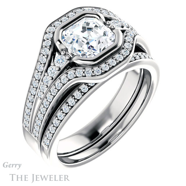14k White Gold Asscher Cut Forever One Engagement Ring Setting #GTJ1060-asscher-fo-w
