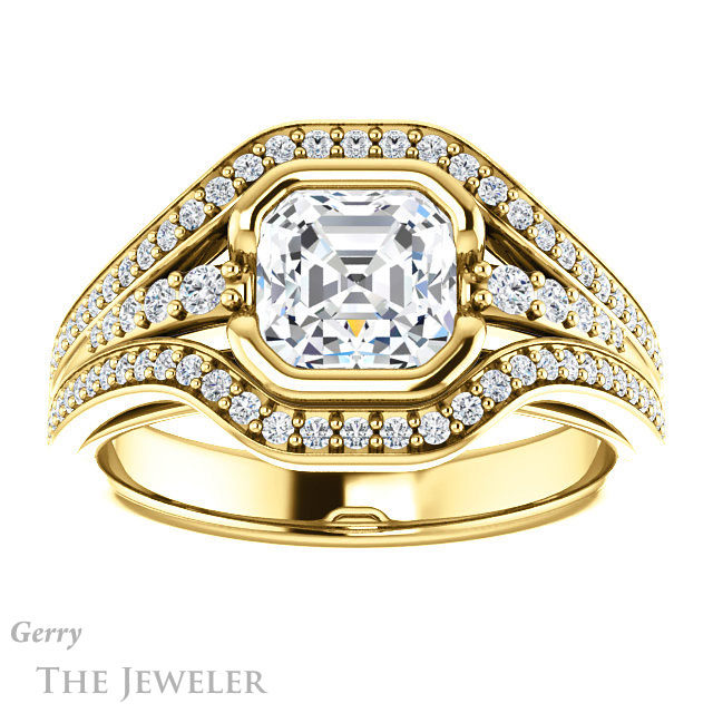 14k Yellow Gold Asscher Cut Forever One Engagement Ring Setting #GTJ1060-asscher-fo-y