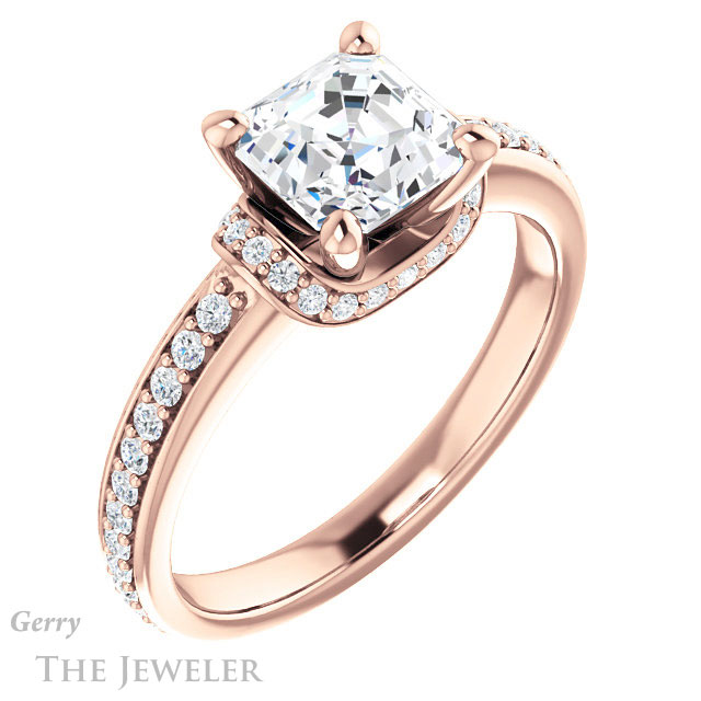 14k Rose Gold Asscher Cut Forever One Engagement Ring Setting #GTJ1061-asscher-fo-r