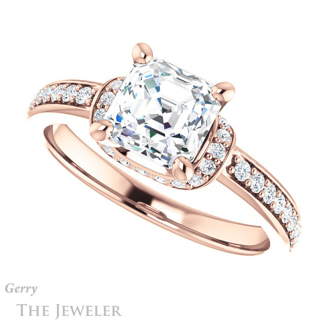 14k Rose Gold Asscher Cut Forever One Engagement Ring Setting #GTJ1061-asscher-fo-r