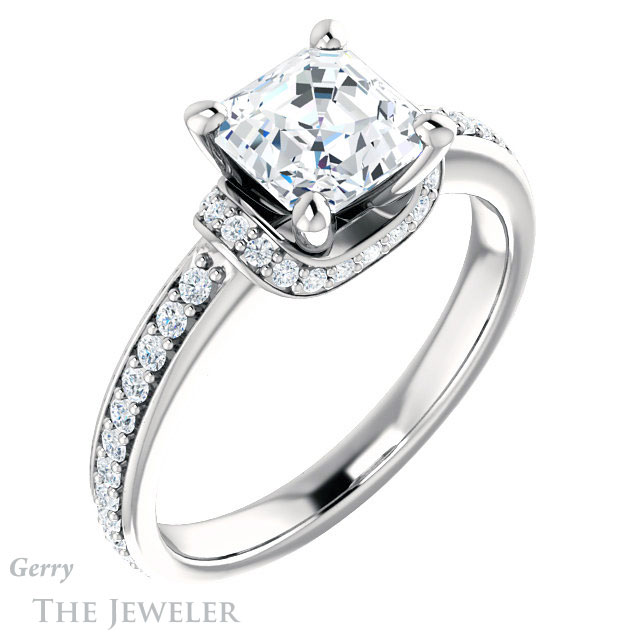 14k White Gold Asscher Cut Forever One Engagement Ring Setting #GTJ1061-asscher-fo-w 4 14k White Gold Asscher Cut Forever One Engagement Ring Setting #GTJ1061-asscher-fo-w