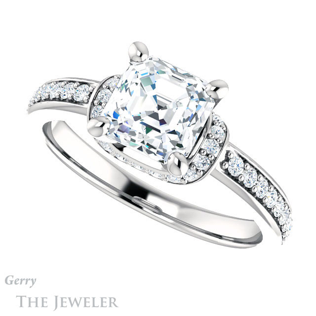 14k White Gold Asscher Cut Forever One Engagement Ring Setting #GTJ1061-asscher-fo-w 5 14k White Gold Asscher Cut Forever One Engagement Ring Setting #GTJ1061-asscher-fo-w