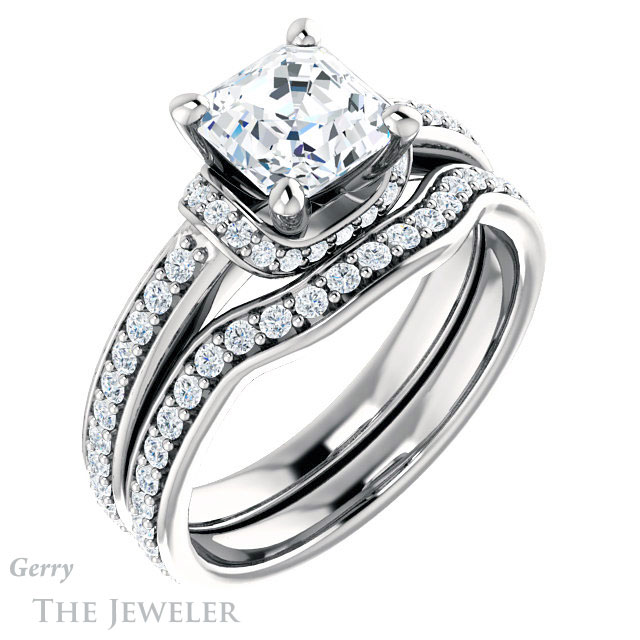 14k White Gold Asscher Cut Forever One Engagement Ring Setting #GTJ1061-asscher-fo-w 6 14k White Gold Asscher Cut Forever One Engagement Ring Setting #GTJ1061-asscher-fo-w