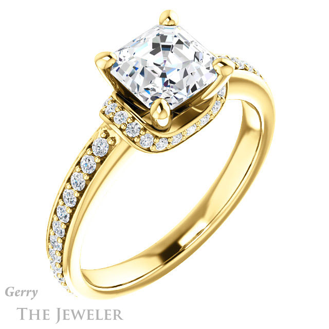 14k Yellow Gold Asscher Cut Forever One Engagement Ring Setting #GTJ1061-asscher-fo-y 4 14k Yellow Gold Asscher Cut Forever One Engagement Ring Setting #GTJ1061-asscher-fo-y
