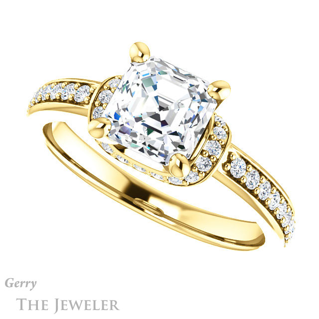 14k Yellow Gold Asscher Cut Forever One Engagement Ring Setting #GTJ1061-asscher-fo-y 5 14k Yellow Gold Asscher Cut Forever One Engagement Ring Setting #GTJ1061-asscher-fo-y