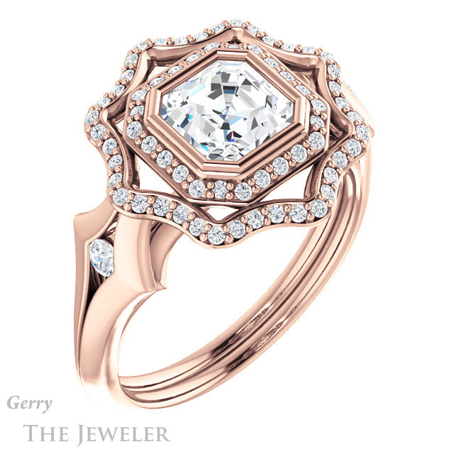 14k Rose Gold Asscher Cut Forever One Engagement Ring Setting #GTJ1062-asscher-fo-r 4 14k Rose Gold Asscher Cut Forever One Engagement Ring Setting #GTJ1062-asscher-fo-r