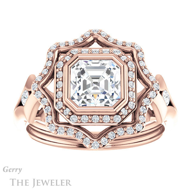 14k Rose Gold Asscher Cut Forever One Engagement Ring Setting #GTJ1062-asscher-fo-r