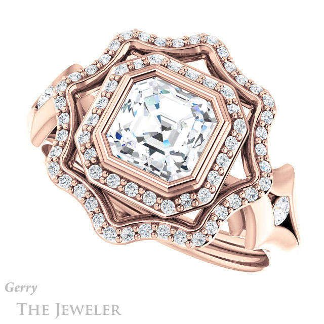 14k Rose Gold Asscher Cut Forever One Engagement Ring Setting #GTJ1062-asscher-fo-r 5 14k Rose Gold Asscher Cut Forever One Engagement Ring Setting #GTJ1062-asscher-fo-r