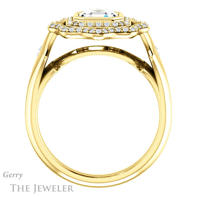 14k Yellow Gold Asscher Cut Forever One Engagement Ring Setting #GTJ1062-asscher-fo-y