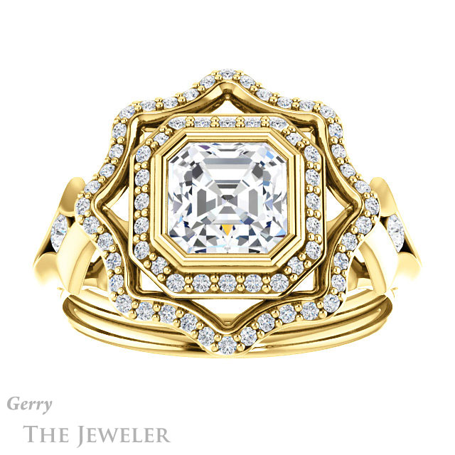 14k Yellow Gold Asscher Cut Forever One Engagement Ring Setting #GTJ1062-asscher-fo-y