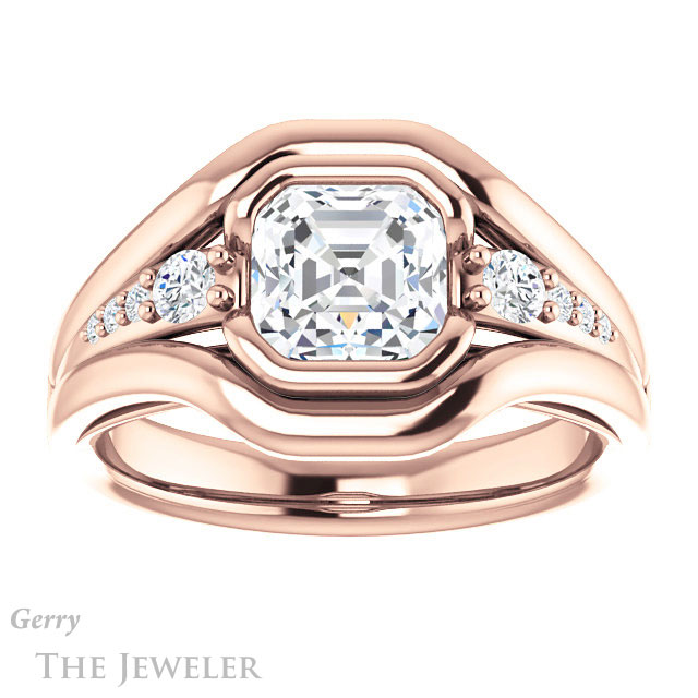 14k Rose Gold Asscher Cut Forever One Engagement Ring Setting #GTJ1063-asscher-fo-r