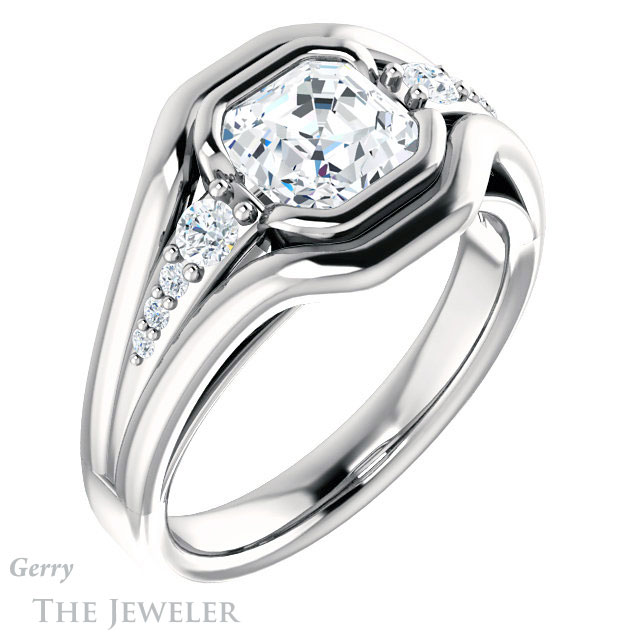 14k White Gold Asscher Cut Forever One Engagement Ring Setting #GTJ1063-asscher-fo-w 4 14k White Gold Asscher Cut Forever One Engagement Ring Setting #GTJ1063-asscher-fo-w