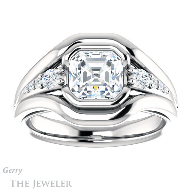 14k White Gold Asscher Cut Forever One Engagement Ring Setting #GTJ1063-asscher-fo-w 1 14k White Gold Asscher Cut Forever One Engagement Ring Setting #GTJ1063-asscher-fo-w