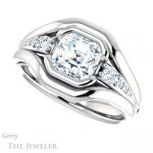 14k White Gold Asscher Cut Forever One Engagement Ring Setting #GTJ1063-asscher-fo-w 5 14k White Gold Asscher Cut Forever One Engagement Ring Setting #GTJ1063-asscher-fo-w
