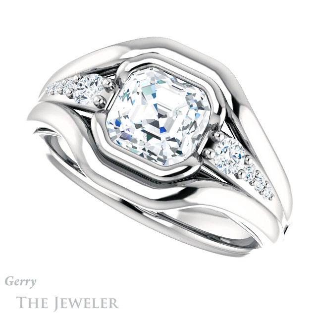 14k White Gold Asscher Cut Forever One Engagement Ring Setting #GTJ1063-asscher-fo-w 5 14k White Gold Asscher Cut Forever One Engagement Ring Setting #GTJ1063-asscher-fo-w