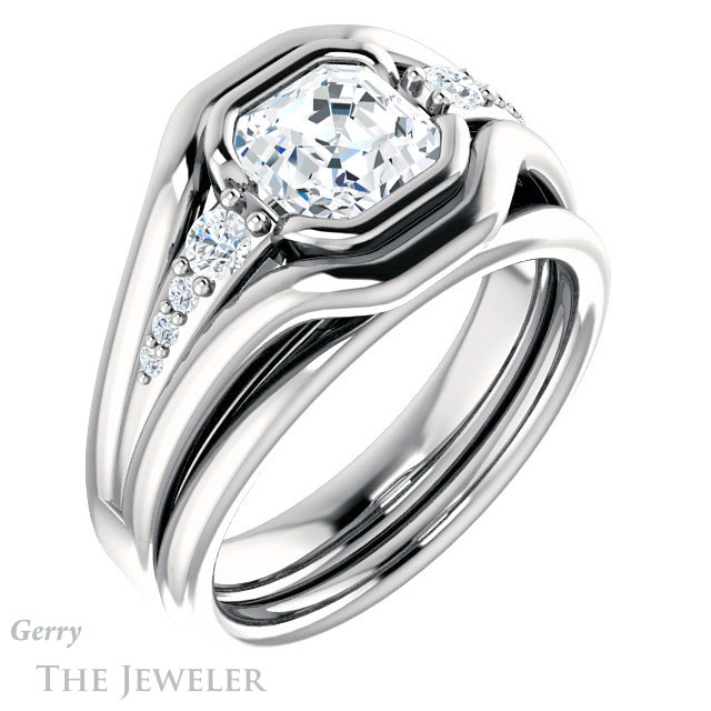 14k White Gold Asscher Cut Forever One Engagement Ring Setting #GTJ1063-asscher-fo-w 6 14k White Gold Asscher Cut Forever One Engagement Ring Setting #GTJ1063-asscher-fo-w