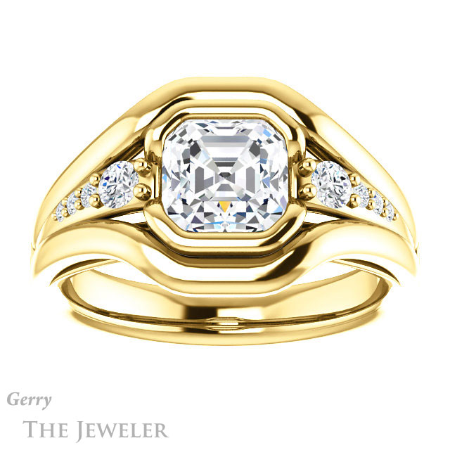 14k Yellow Gold Asscher Cut Forever One Engagement Ring Setting #GTJ1063-asscher-fo-y