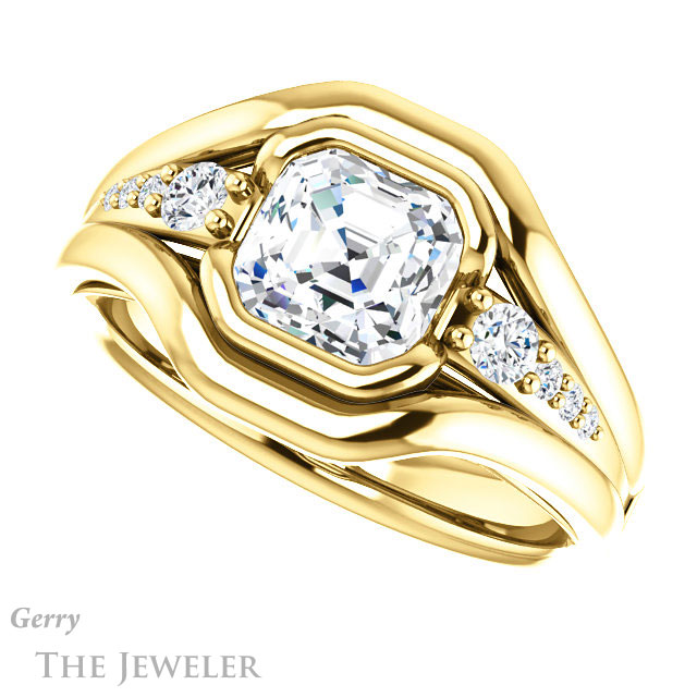 14k Yellow Gold Asscher Cut Forever One Engagement Ring Setting #GTJ1063-asscher-fo-y