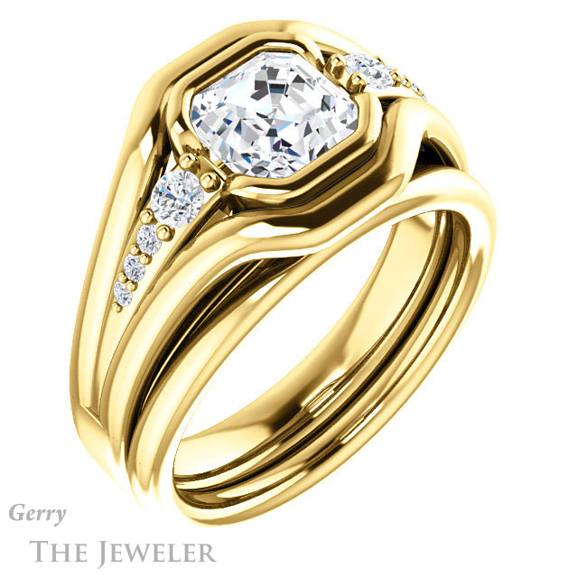 14k Yellow Gold Asscher Cut Forever One Engagement Ring Setting #GTJ1063-asscher-fo-y