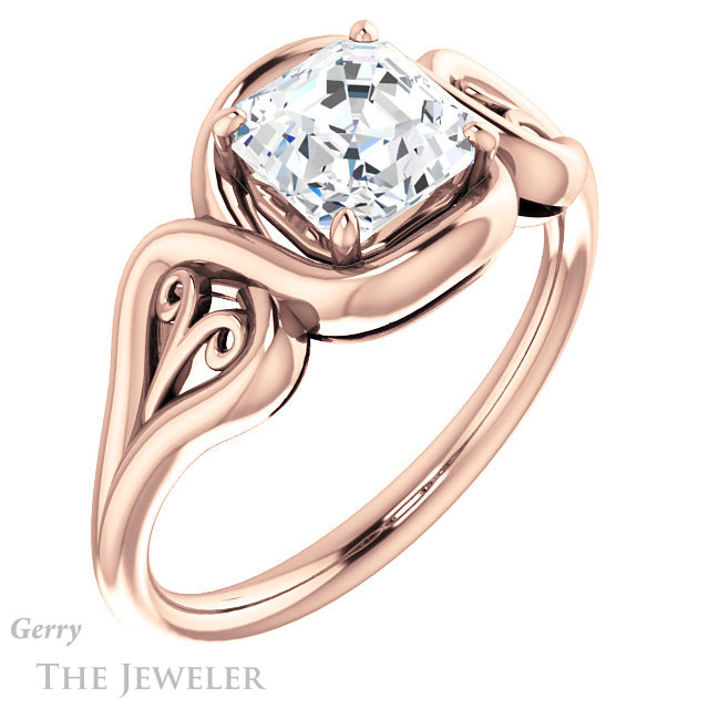 14k Rose Gold Asscher Cut Forever One Engagement Ring Setting #GTJ1064-asscher-fo-r 4 14k Rose Gold Asscher Cut Forever One Engagement Ring Setting #GTJ1064-asscher-fo-r