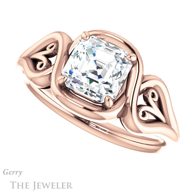 14k Rose Gold Asscher Cut Forever One Engagement Ring Setting #GTJ1064-asscher-fo-r 5 14k Rose Gold Asscher Cut Forever One Engagement Ring Setting #GTJ1064-asscher-fo-r