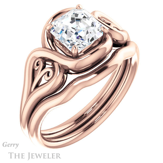 14k Rose Gold Asscher Cut Forever One Engagement Ring Setting #GTJ1064-asscher-fo-r 6 14k Rose Gold Asscher Cut Forever One Engagement Ring Setting #GTJ1064-asscher-fo-r
