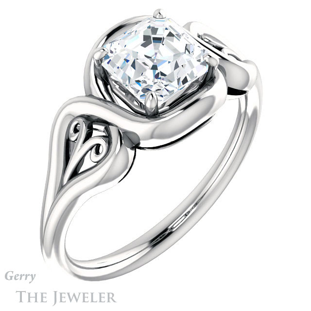 14k White Gold Asscher Cut Forever One Engagement Ring Setting #GTJ1064-asscher-fo-w 4 14k White Gold Asscher Cut Forever One Engagement Ring Setting #GTJ1064-asscher-fo-w