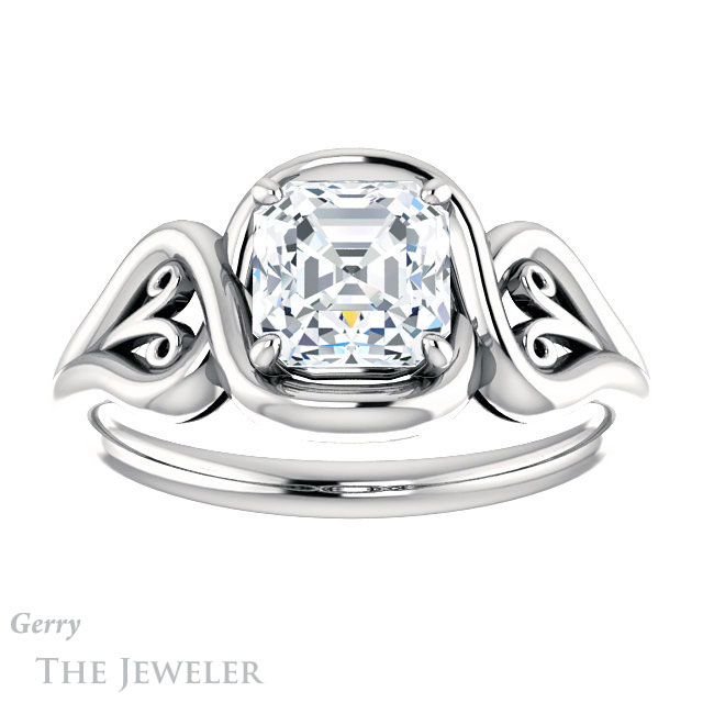 14k White Gold Asscher Cut Forever One Engagement Ring Setting #GTJ1064-asscher-fo-w 1 14k White Gold Asscher Cut Forever One Engagement Ring Setting #GTJ1064-asscher-fo-w