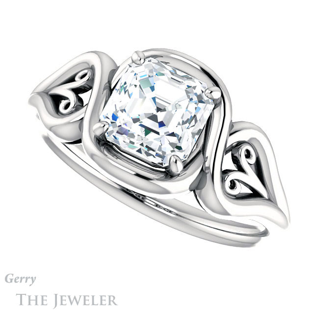 14k White Gold Asscher Cut Forever One Engagement Ring Setting #GTJ1064-asscher-fo-w 5 14k White Gold Asscher Cut Forever One Engagement Ring Setting #GTJ1064-asscher-fo-w