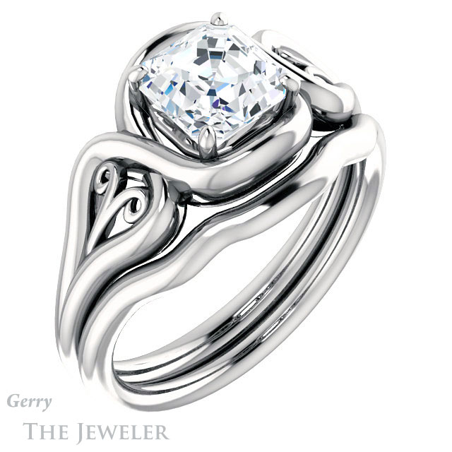 14k White Gold Asscher Cut Forever One Engagement Ring Setting #GTJ1064-asscher-fo-w 6 14k White Gold Asscher Cut Forever One Engagement Ring Setting #GTJ1064-asscher-fo-w