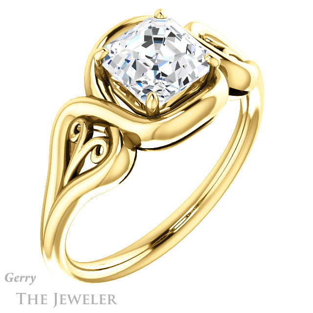 14k Yellow Gold Asscher Cut Forever One Engagement Ring Setting #GTJ1064-asscher-fo-y 4 14k Yellow Gold Asscher Cut Forever One Engagement Ring Setting #GTJ1064-asscher-fo-y